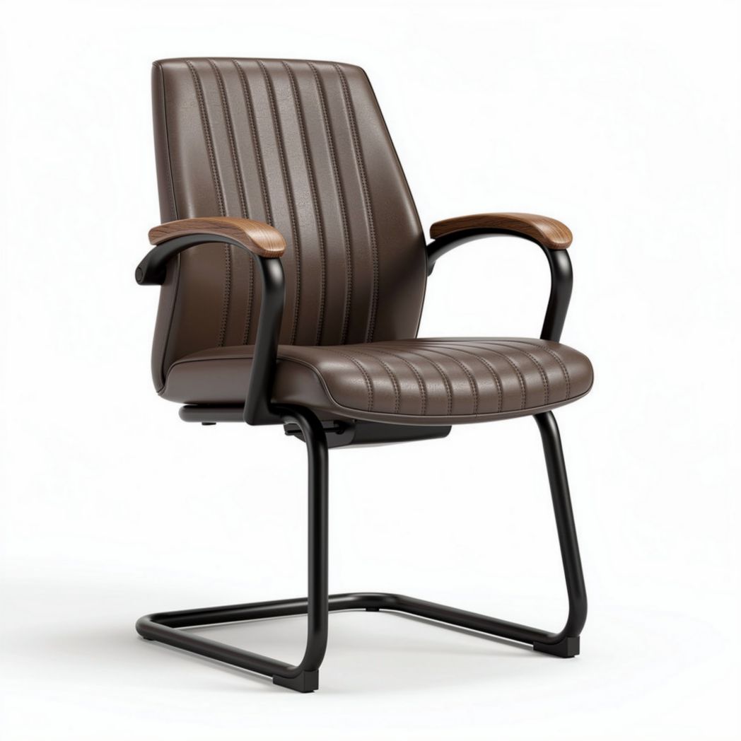 Chaise de bureau en simili cuir marron avec accoudoirs en bois 60 x 60 x 90cm