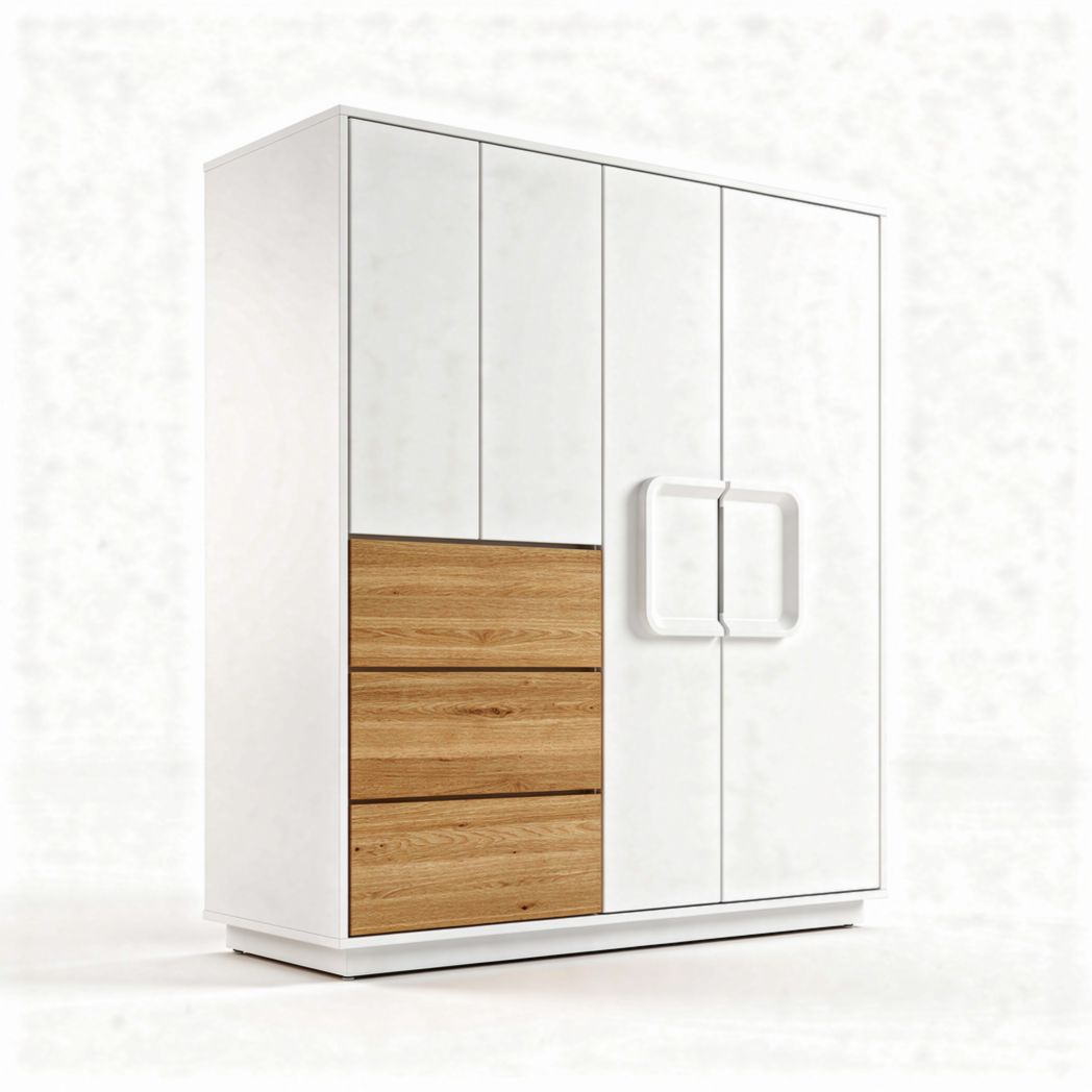 Armoire moderne en mélaminé blanc et bois de chêne dimensions 150 x 100 x 200cm