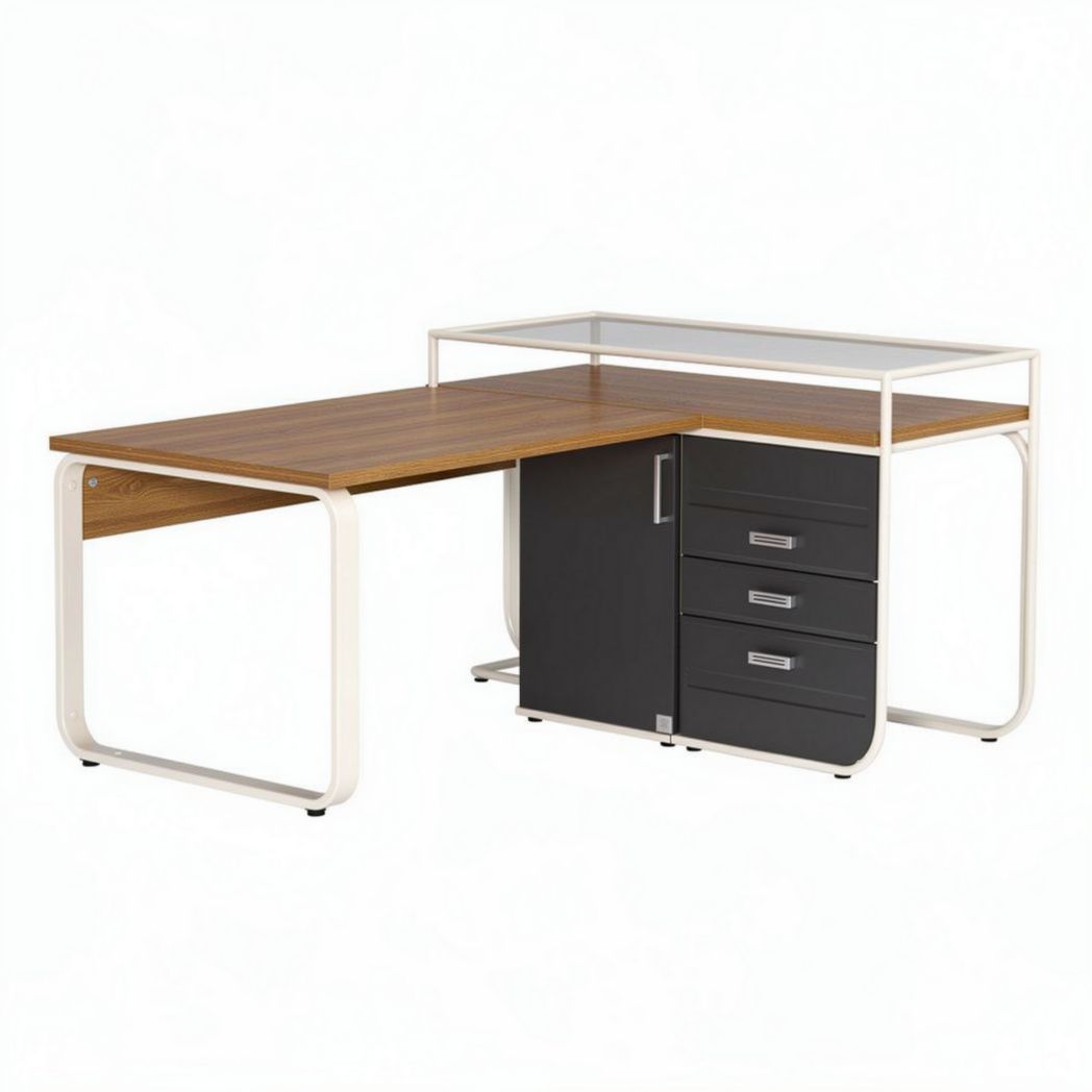 Bureau en bois et métal avec rangement de 150 x 75 x 75cm couleur chêne et noir