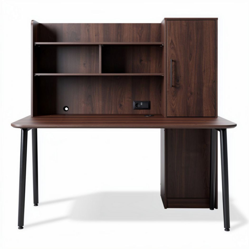 Bureau en bois brun avec rangement intégré dimensions 120 x 60 x 150cm