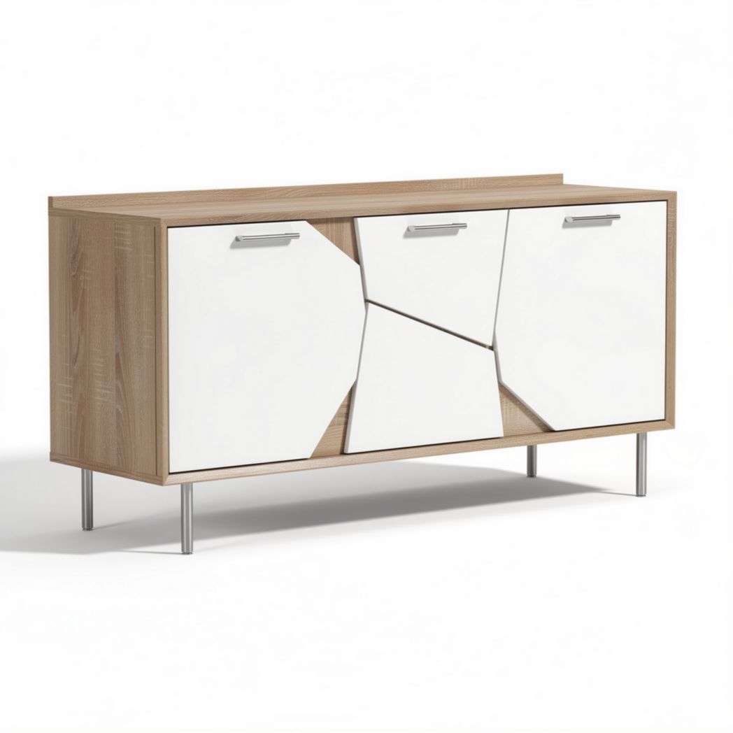 Buffet en bois avec portes en verre miroir 150 x 40 x 75cm moderne