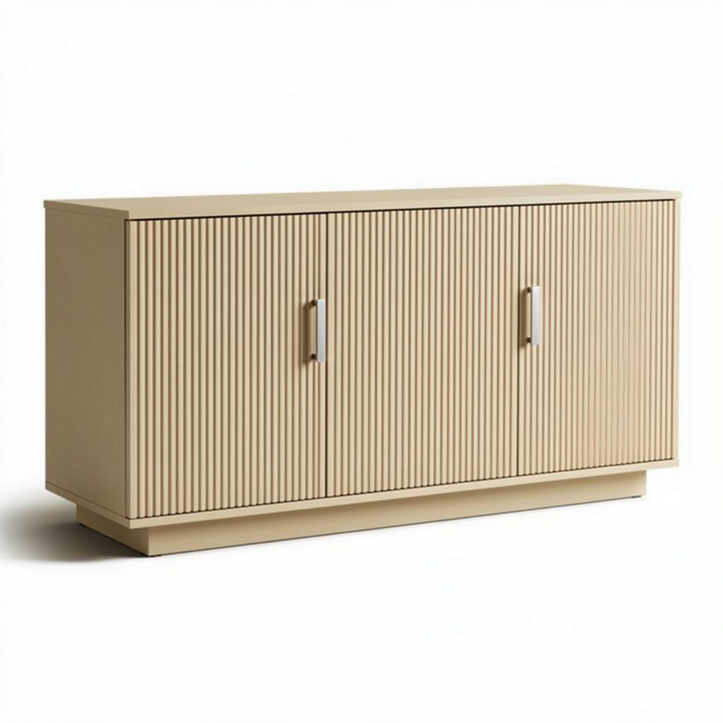 Buffet en bois beige de 150 x 45 x 75 cm avec portes battantes rainurées