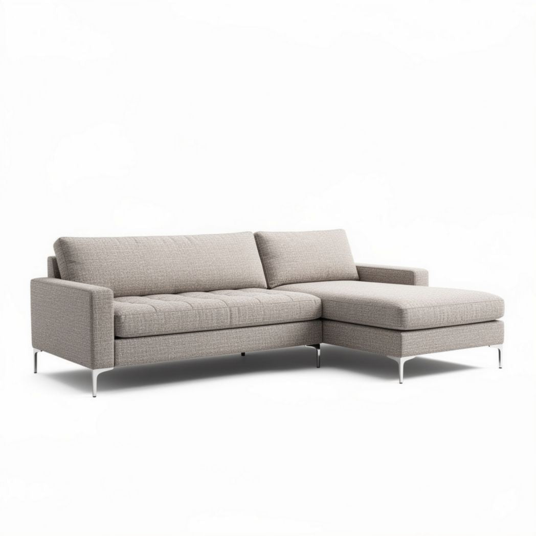 Canapé moderne en tissu beige avec méridienne dimensions 240 x 90 x 75cm