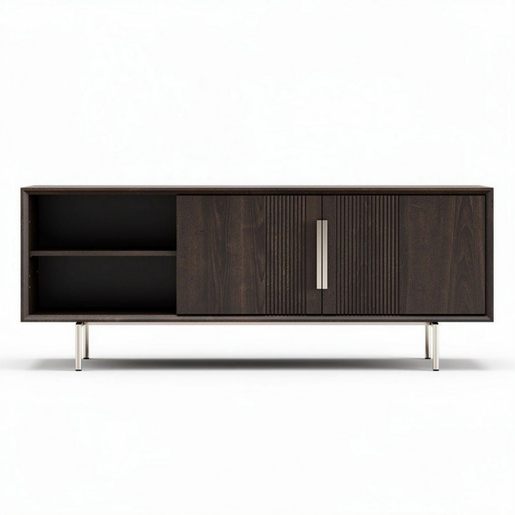 Meuble TV en bois foncé avec portes battantes 150 x 40 x 50cm