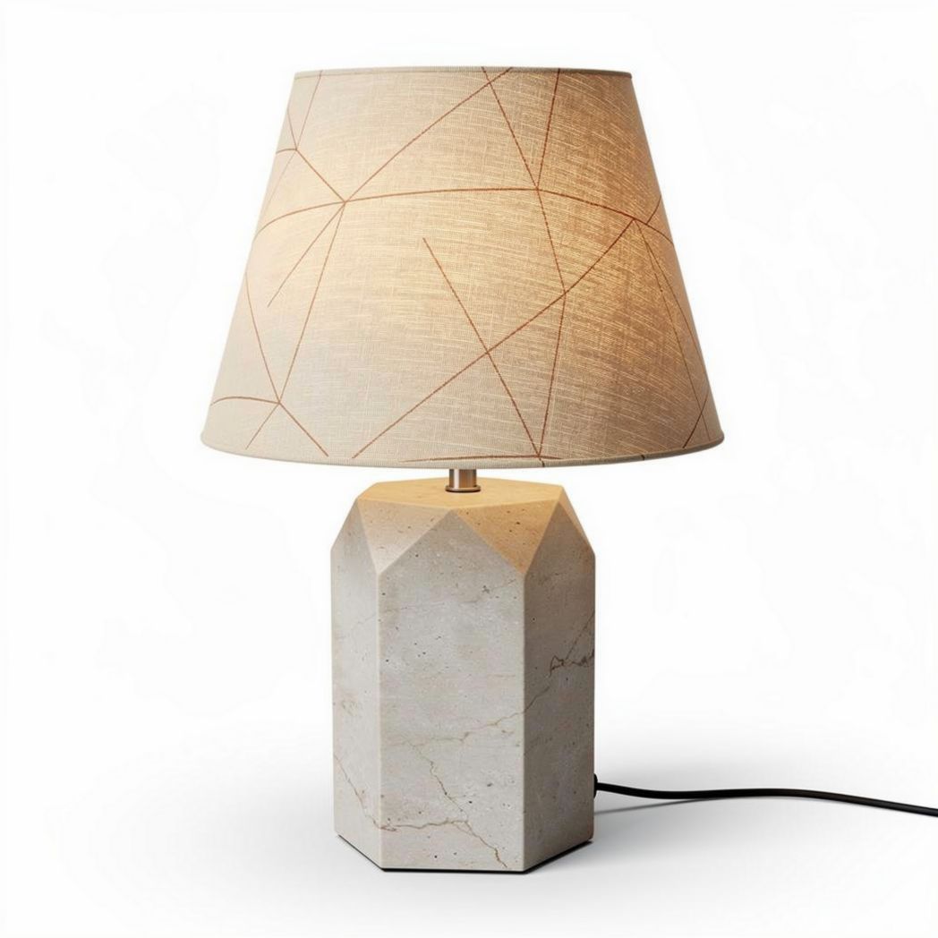 Lampe de table en béton avec abat-jour en lin 20 x 20 x 40cm