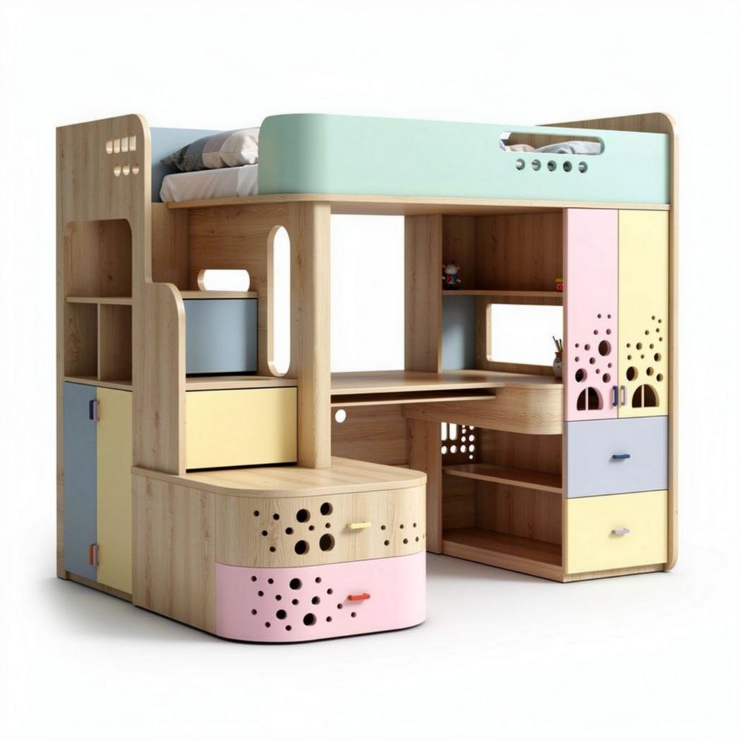 Lit mezzanine en bois avec bureau et rangement pour enfants 150 x 100 x 180cm
