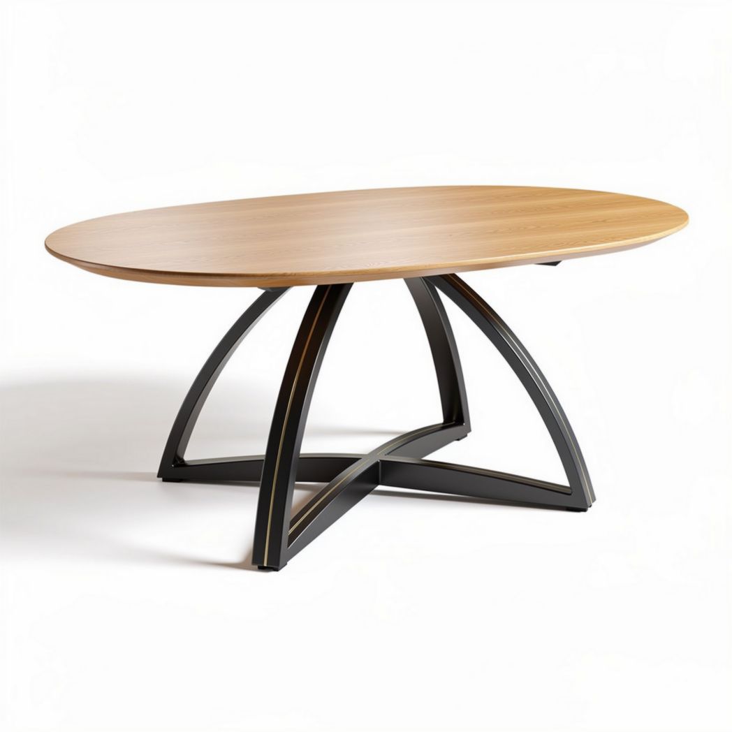 Table ovale en bois naturel et métal design moderne 180 x 90 x 75 cm